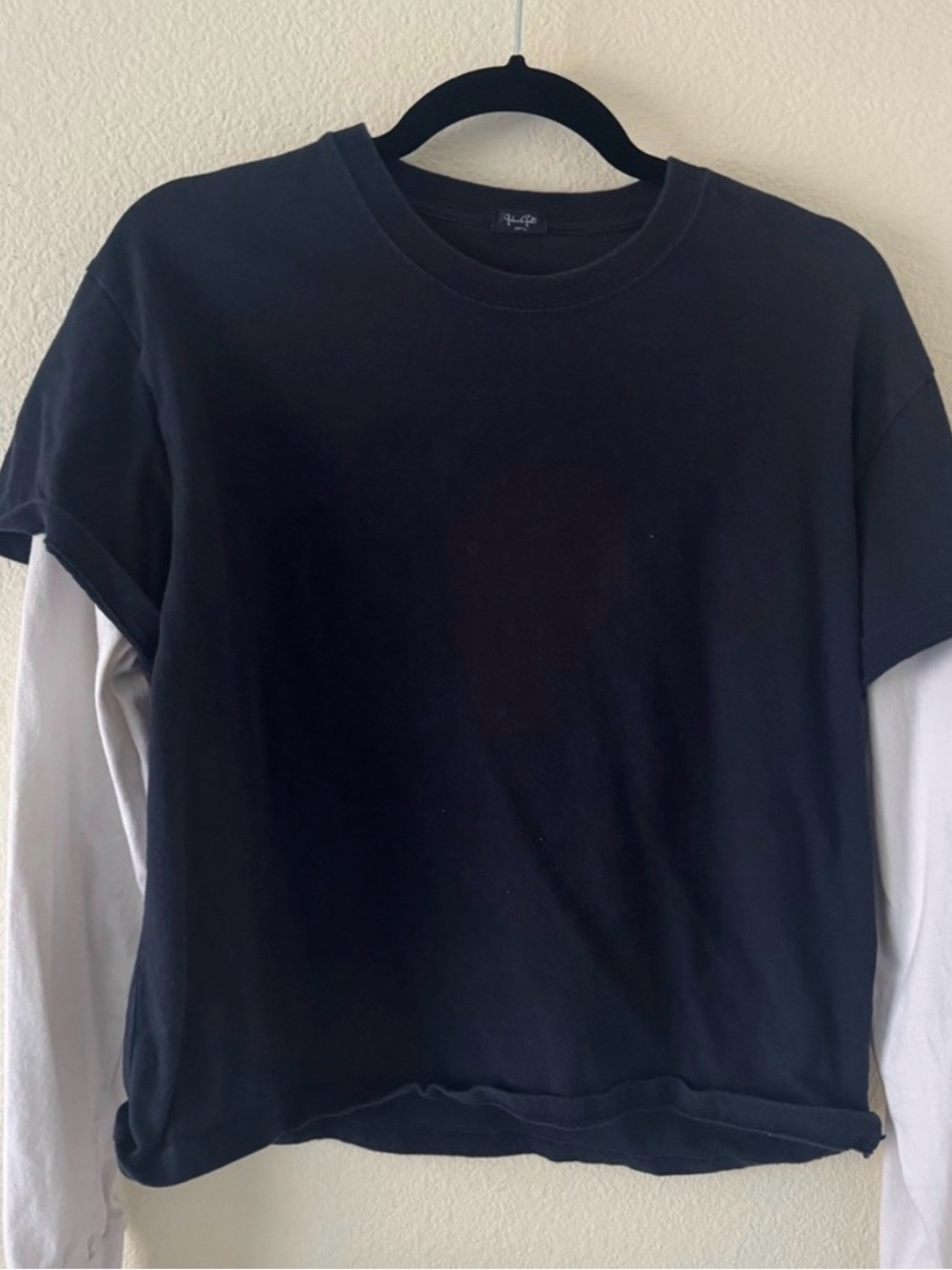 Brandy Melville Black Layered-Look Top with White Sleeves